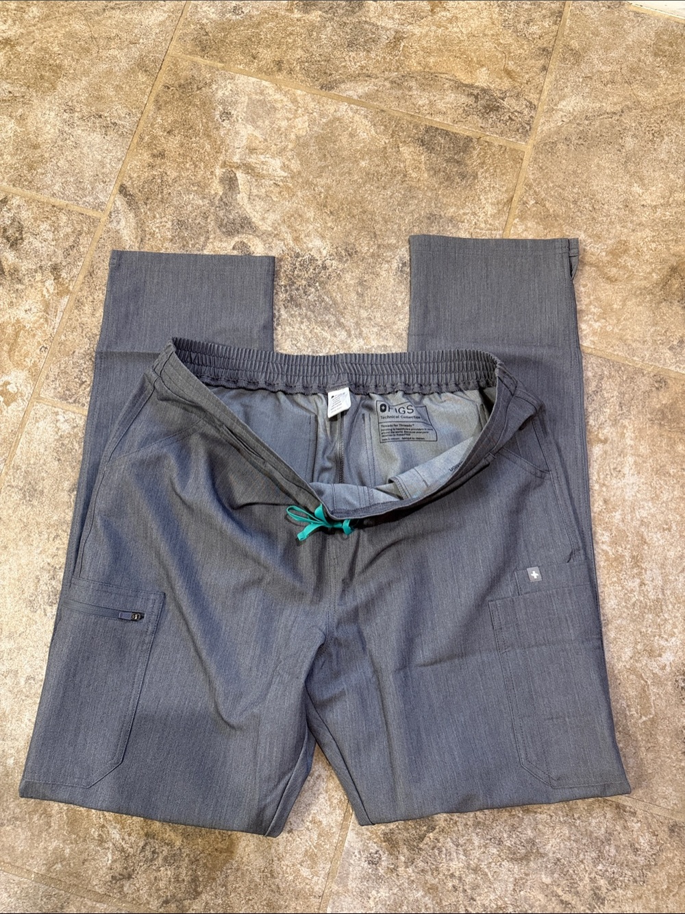 Figs women’s Heather Gray Jogger Scrub Pants with Teal Drawstring